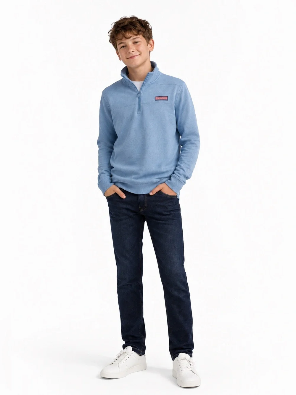 Vineyard Vines Light Blue Zip Up Sweater with Standing Collar